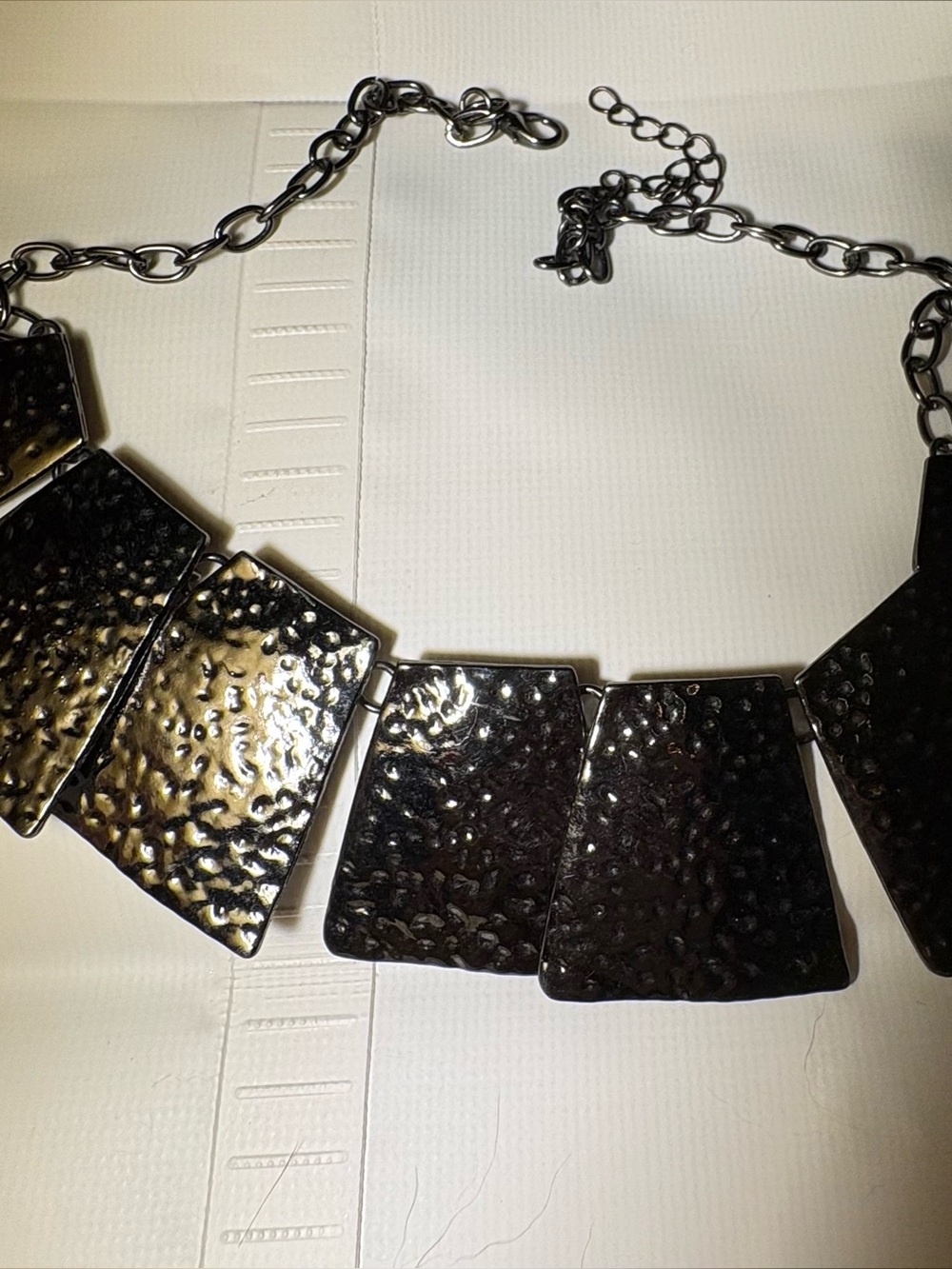 Statement Black Hammered Metal Necklace - Women Jewelry